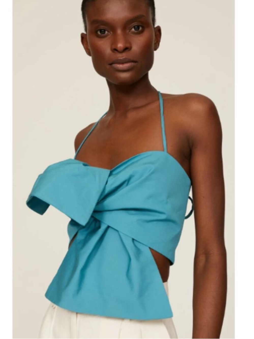 Bassike Blue Twist-Front Halter Crop Top